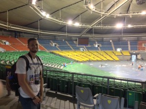 Alex in an abandoned stadium from the 1988 Seoul Olympics. 