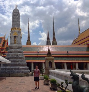 Rob at Wat Pho, the home of the reclining Buddha.  The temple is the first in the list of six temples in Thailand classed as the highest grade of the first class Royal temples.