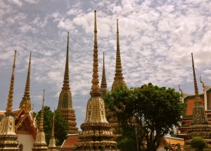 Wat Pho, the home of the reclining Buddha.  The temple is the first in the list of six temples in Thailand classed as the highest grade of the first class Royal temples.
