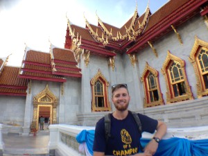 Alex at Wat Benchamabophit (the marble temple).  One of MANY Buddhist temples around the city.