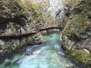 The Vintgar Gorge or Bled Gorge is a 1.6-kilometer (0.99 mi) gorge in northwestern Slovenia in the municipalities of Gorje and Bled, four kilometers northwest of Bled.  It is very pretty and the fall leave made it even more dramatic.