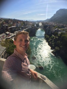 Me at the top of the mosque's minaret tower looking down on the town of Mostar.  Mostar is the most important city in the Herzegovina region of Bosnia.  The old town was pretty and very similar to Istanbul but it was only maybe a 1/2 mile long.  